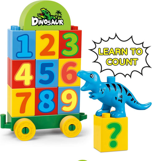 Counting 3,4,5,6,7,8+ Dinosaur Building Blocks Toys,Jurassic Theme Building Blocks,With A Train,A Big T-rex,and Three
