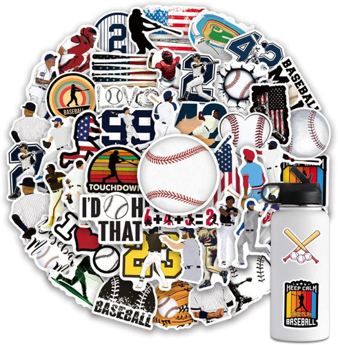 Baseball Stickers 100PCS for Water Bottles, Helmet Stickers Gifts for Boys/Girls, Baseball Gifts for Teen Boys