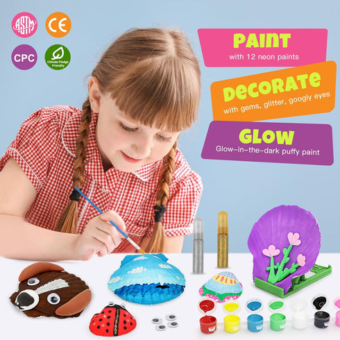 Nicmore 4-6 4-8 8-12 3 4 5 6 7 8 9 10 11 12 Kids Sea Shell Art & Crafts: Glow in The Darkness Painting Kits Crafts