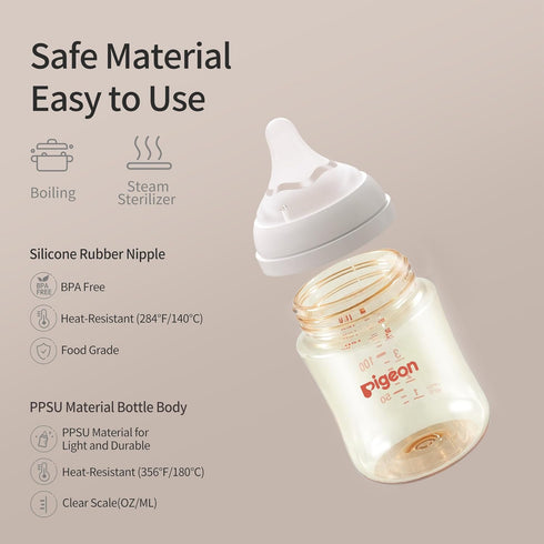Pigeon PPSU Nursing Baby Bottle, Wide Neck, Streamlined Body, Natural Feel, Easy to Clean, 5.4 Oz (Pack of 2), Includes