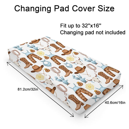 Western Cowboy Baby Changing Pad Cover for Boys & Girls 32''x16'' Desert Cowboy Hat Boot Sun Cactus Unisex Fitted Changing Table Mats Sheets Soft Breathable Cradle & Bassinet Sheets Blue