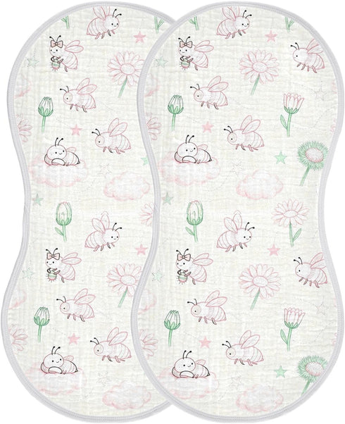 decor gift 4 Pack 22x11in Cotton Newborns Burp Cloths Soft and Absorbent Pink and Green Daisy Flower Bee Baby Burp Rags