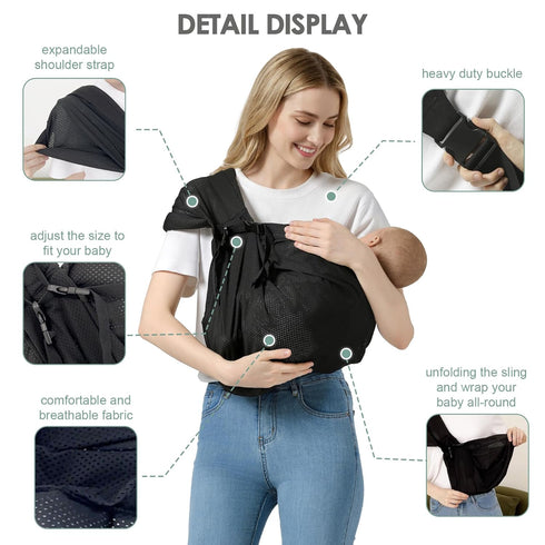 7-30lbs, MISSWISDOM Baby Sling Carrier, Toddler Sling Carrier with Wide Shoulder Strap, Lightweight Baby Carriers