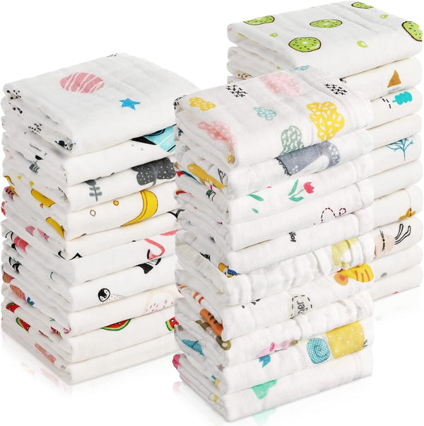 Kenning 30 Pieces Muslin Baby Washcloths for Newborn 10x10 Soft Absorbent Muslin