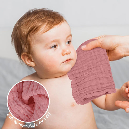6 Pack, 100% 12x12 inches Looxii Muslin Baby Washcloths Cotton Baby Wash Cloths for Baby Face Body, Large Soft
