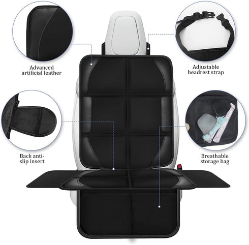 Car Seat Protector Covers for Child Carseat, Waterproof Non-Slip 600D Fabric with Storage Pockets, Large Size (Black)