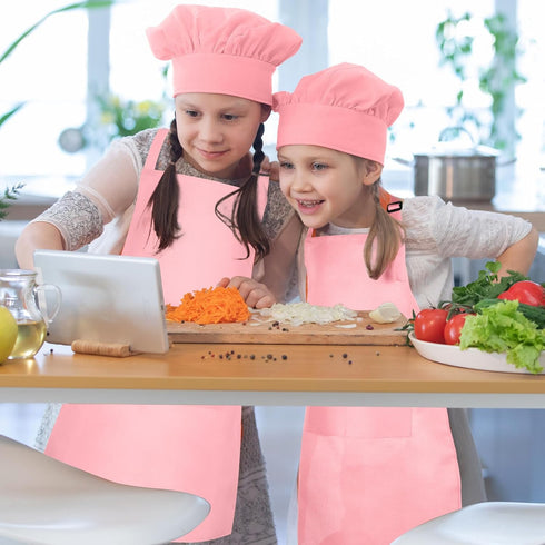 Children Chef Hat and Apron Set, Adjustable Kids Apron with 2 Pockets for Cooking Baking