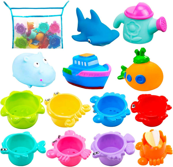 INNOCHEER Baby Bath Toys for Water Table, 13 Pcs Toddler Water Toys with Quick Dry Organizer Net