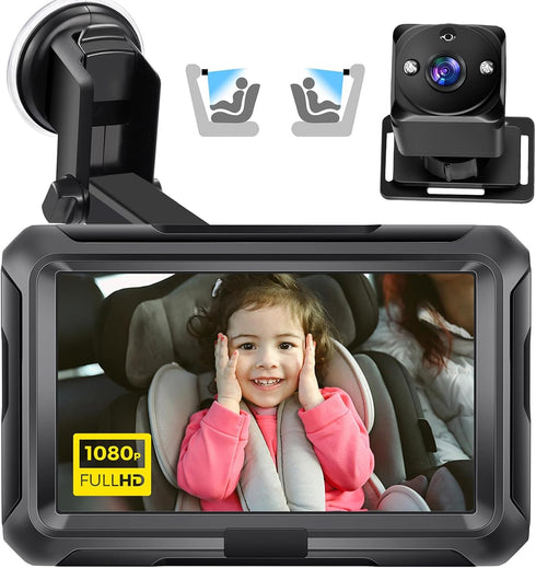Leftwei 4.3" 1080P 360 2 Baby Car Camera Monitor, Rear Facing Backseat Camera with Night Vision, Rotation, Wide View