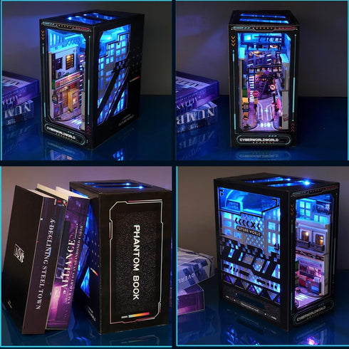 Montidey 3D DIY Dollhouse Booknook Bookshelf Insert Decor,DIY Book Nook Kit, Wooden Puzzle with LED Lighting Book Nook