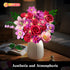 Set 21 832PCS CUBIMANA Flowers Bouquet Building with LED - Rose Red Botanical Collection Kit for Adults Women