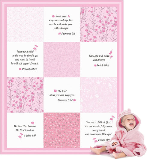 Oudain Christian Baby Blanket with Bible Verses, Flowers Paisley Receiving Baptism Blanket for Newborn Kids, 30 x 40