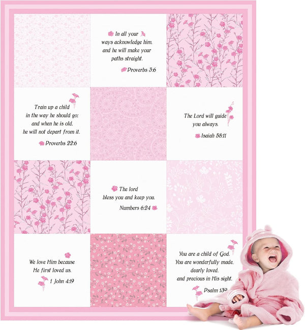 Oudain Christian Baby Blanket with Bible Verses, Flowers Paisley Receiving Baptism Blanket for Newborn Kids, 30 x 40