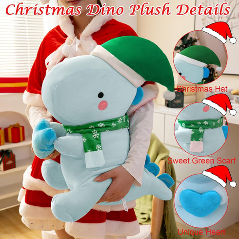 12 Inch) SQEQE Dinosaur Plush Pillow, Cute Loving Stuffed Dinosaur with Heart, Christmas Stuffed Animal Plush Toys Gift