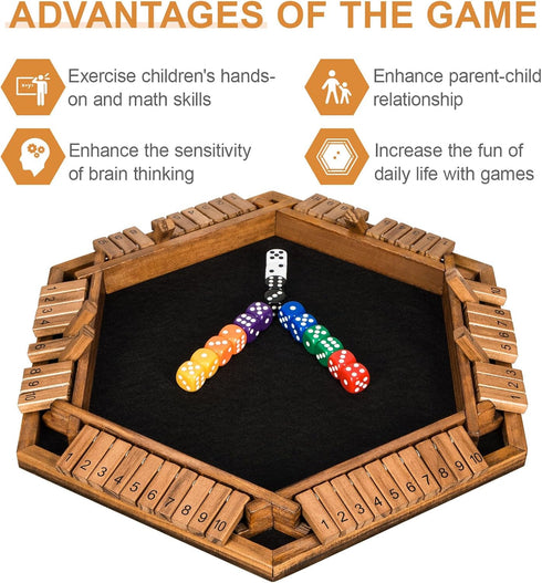 1-6 24 BIVOMON Players Shut The Box Dice Game, Wooden Board Table Math Game for Kids Adult with Dice, Close The Box