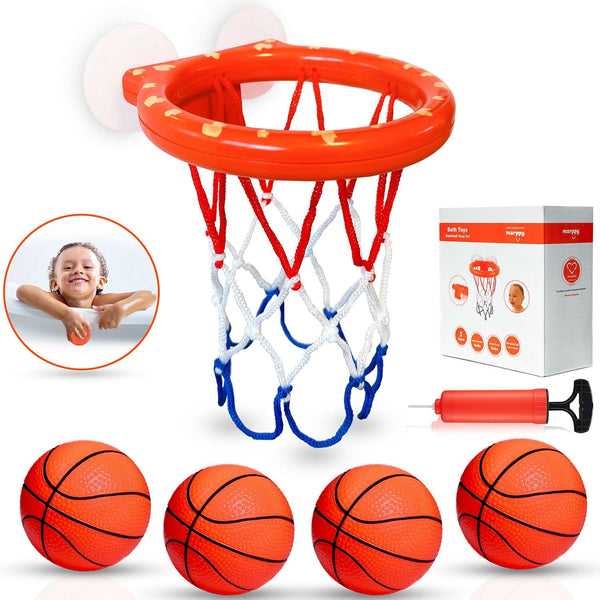 Bath Toys, Bathtub Basketball Hoop for Toddlers with 4 Soft Balls, Mold Free & Strong Suction Cup