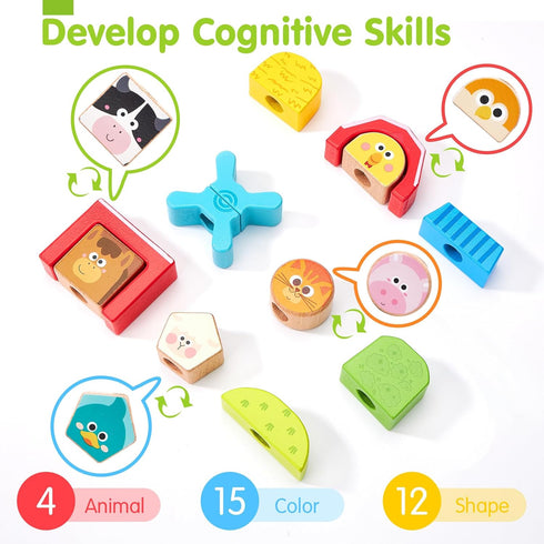 1-3 24 1 2 3 hahaland Montessori Wooden Brain Building Block for Toddler Stacking Toy Day & Night Puzzle Game