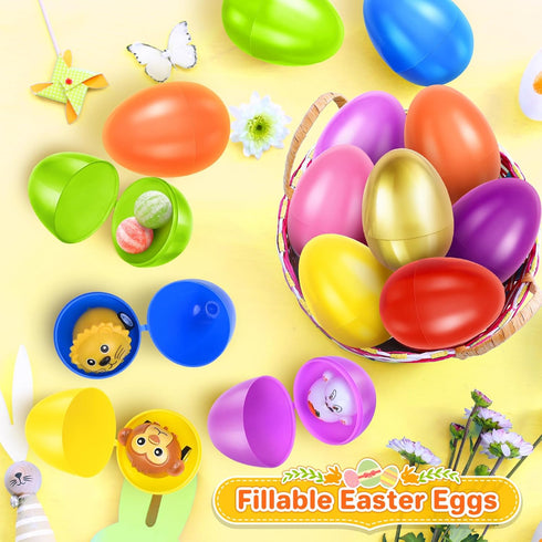 2.3 60 1 SpringFlower Unfilled Easter Eggs, pcs Colorful Egg Plus Golden Egg, Empty Plastic Eggs Fillable with Candy