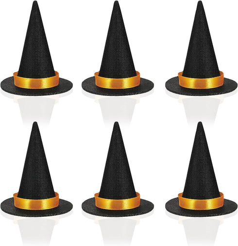 6pcs Mini Witch Hats for Crafts, Tiny Wizard Hat Felt Doll Witch Hat for Wine Bottle Decor, Halloween Decor