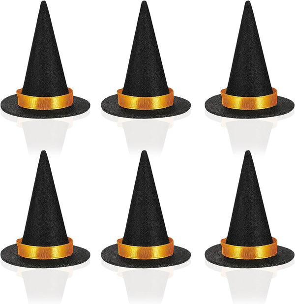 6pcs Mini Witch Hats for Crafts, Tiny Wizard Hat Felt Doll Witch Hat for Wine Bottle Decor, Halloween Decor