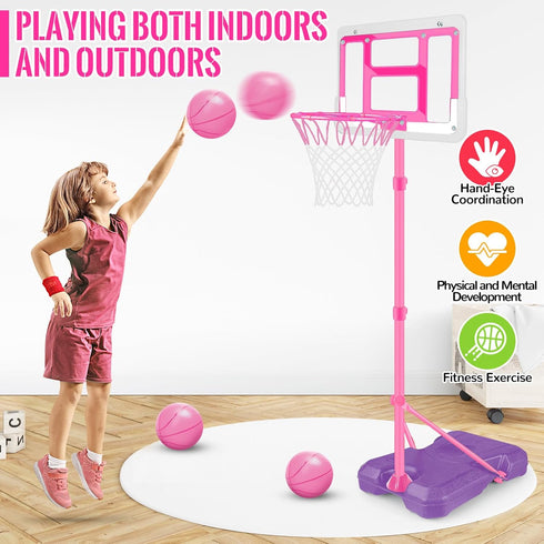 Kids Basketball Hoop with Stand - Adjustable Basketball Set for Boys Age 3-8, Indoor Outdoor Sport Game Gifts