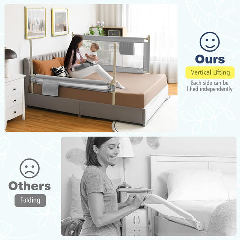 BABY JOY Bed Rail for Toddlers, 57’’ Extra Long, Height Adjustable & Foldable Guard with Storage Pocket