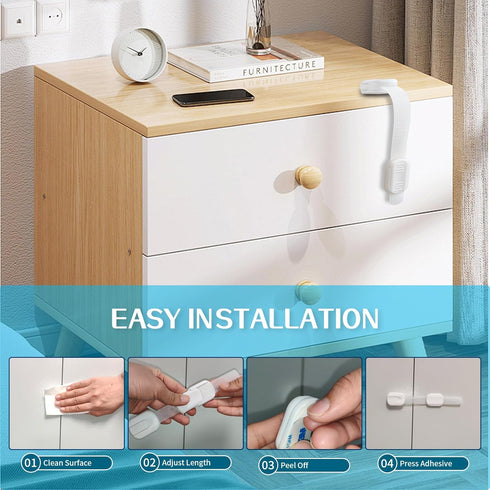 Define Essentials 8-Pack, 3M Child Safety Cabinet Locks, Easy Install with Adhesive, No Screws or Drilling
