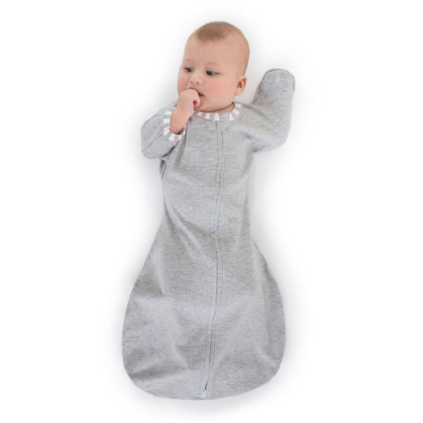 SwaddleDesigns Transitional Swaddle Sack with Arms Up, Heathered Gray with Stripe Trim, Small