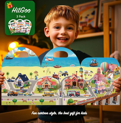 HitGoo 3-Pack 2-4 Reusable Sticker Books for Toddlers Years, Vehicles Truck, Animals & Farm Jelly Activity Stickers