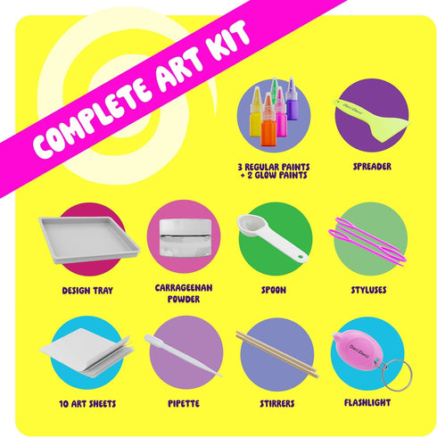 Glow in The Dark Marble Paint Kit for Kids - Water Marbling Painting Art Set for Ages 6-12, Birthday Gifts Toys