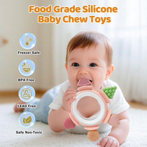 3-12 Baby Teething Ring Toy for Months, Silicone Infant Teether for Sore Gum Relief, Soothing Sensory Chew Toy, Ideal