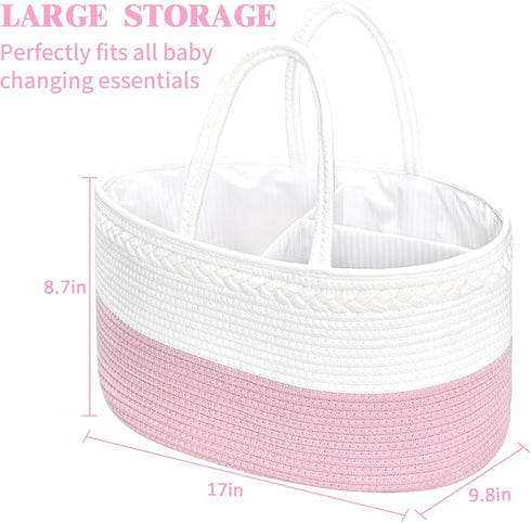 ABenkle X-Large Diaper Caddy Organizer - Cotton Rope Nursery Storage Basket for Baby Essentials, Boys & Girls Shower