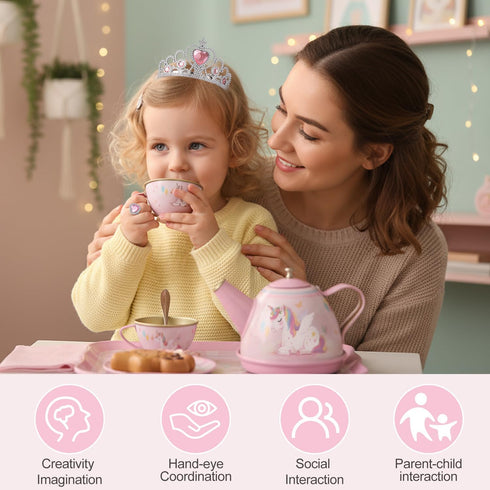 Set 49PCS Teaset 3-8 iAOVUEBY Tea Party for Little Girls, Princess Tea Time Toys Including Dessert Carrying Case, Kids