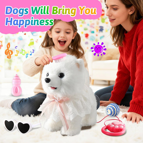 Marsjoy Samoyed Walking Barking Dog for Kids Interactive Musical Puppy Robot Repeats What You Say, Realistic Licking
