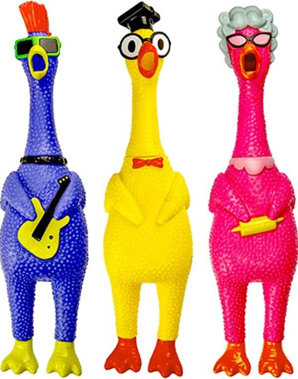 JA-RU Screaming Rubber Chicken Toy (3 Units Assorted) Squeaky Chicken Toys for