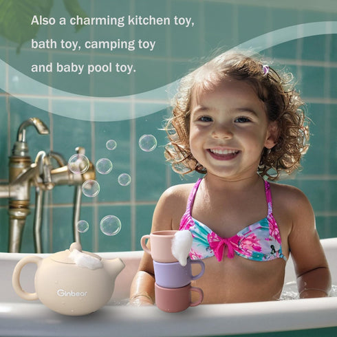 Set 1-3, 12 Ginbear Silicone Play Kitchen Tea with Washable Cloth Napkin for Little Girl Toddlers Non-Toxic Unbreakable