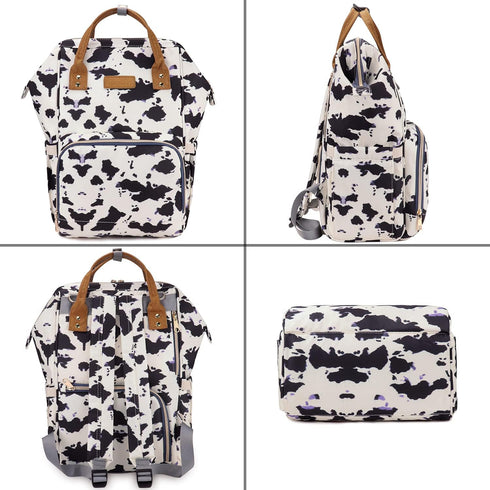 MCWTH Backpack Set Cow Print Diaper Bag for Baby Girls Mom, Large Capacity Multi-Function Nappy Bags Organizer