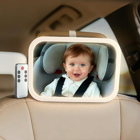 BeeChip Baby Car Mirror with Remote Control Light, Shatterproof, 360 Adjustable Wide View