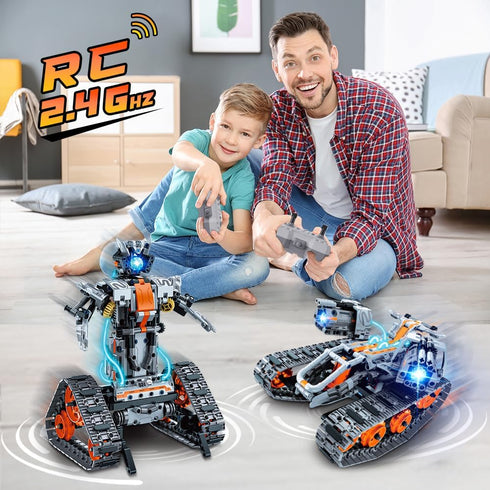 HOGOKIDS 5 in 1 STEM Building Set with LED Light - APP & Remote Controlled Cars Building Toys Kit, RC Robot Tank Sleigh