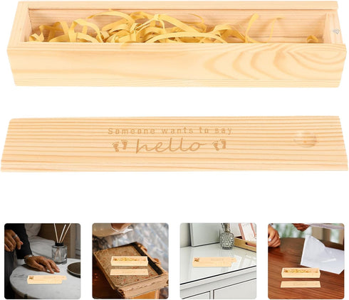 Veemoon Pregnancy Test Keepsake Box with Lid Decorative Wooden Storage Case for Announcement Unique Newborn Holder
