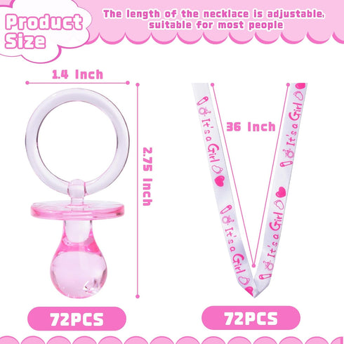 72 Cute Pacifier Necklaces for Baby Shower Girls & Boys Party Favors, Gender Reveal Party Table Scatter, Baby Shower