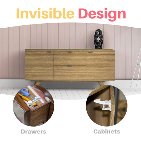 Inaya Cabinet Locks Baby Proofing - Child Safety Drawer Locks with 3M Adhesive, Easy Installation (8 Pack)