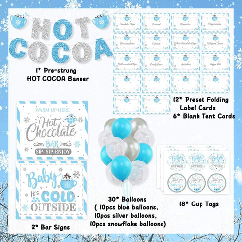30pcs Hot Chocolate Bar Kit Hot Cocoa Bar Banner Baby It's Cold Outside Bar Sign Toppings Labels Cup Tags Stickers