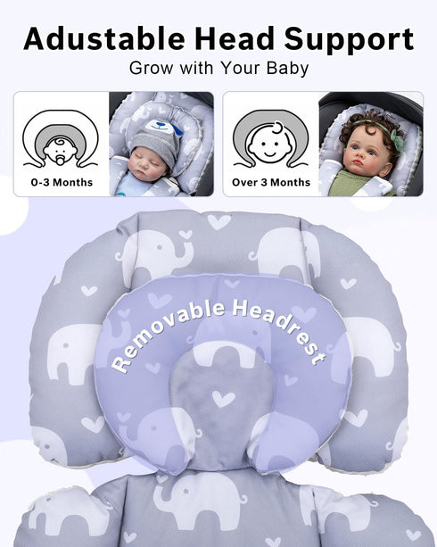 Set, Baby Car Seat Head Support with Extra Headrest, Adjustable Infant Car Seat Insert with Shoulder Pads Breathable
