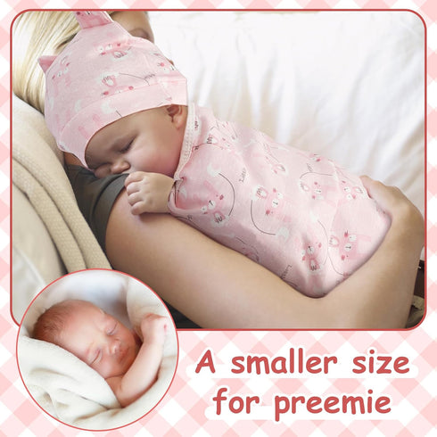 6 Pack Ramede Preemie Swaddle Blanket with Hats Sleep Swaddle for Baby Boy Girl Preemie Newborn Sacks Soft Cotton