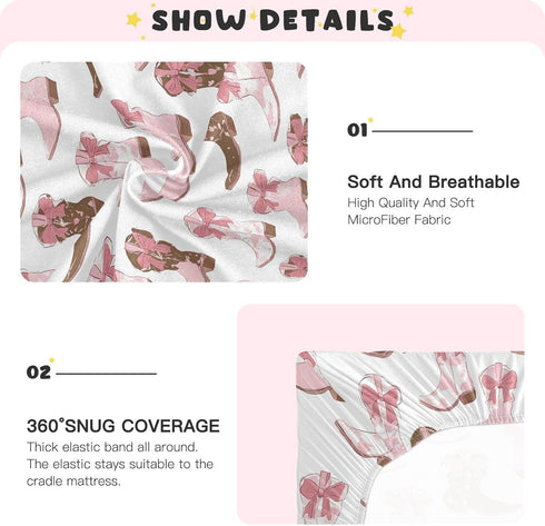 Sheet,52x28IN Pfrewn Crib Sheets for Boys Girls Cowgirl Boot Pink Fitted Crib Sheet Fits Standard Crib Mattress Pads