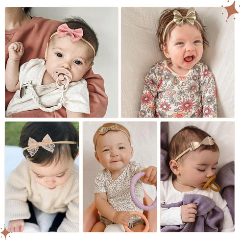 10 PCS Handmade Baby Girl Headbands and Bows, Soft Elastic Nylon Hairbands Hair Accessories for Infant Toddler