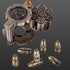 Metal Polyhedral Bullet Dice Set of 7 with Spinning Revolver Cylinder Container - DND Steampunk Style Dice