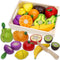 Wooden Play Food for Kids - Kitchen Cutting Fruits and Vegetables for Toddlers, Educational Toys