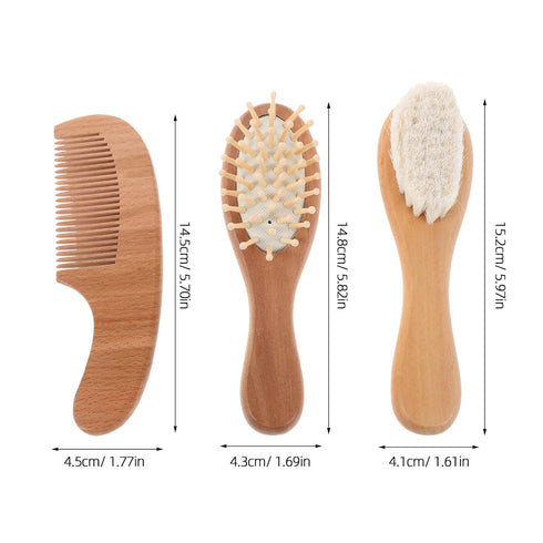 Generic Set Wooden Hairbrush and Styling Comb for Boys Soft Wool Bristles Gentle Scalp Care Hair Grooming Kit